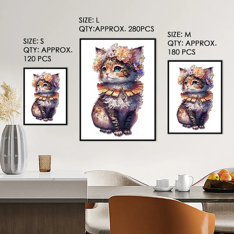 Lovely Flowered Kitten Wooden Jigsaw Puzzle