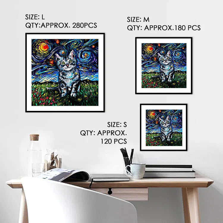 Van Gogh Shorthair Cat Wooden Jigsaw Puzzle