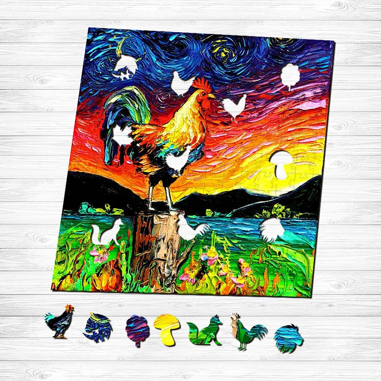 Van Gogh Rooster Wooden Jigsaw Puzzle