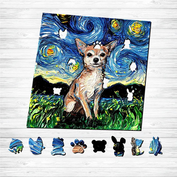 Van Gogh Chihuahua Wooden Jigsaw Puzzle