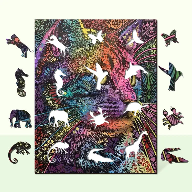 Colorful Cat Wooden Jigsaw Puzzle