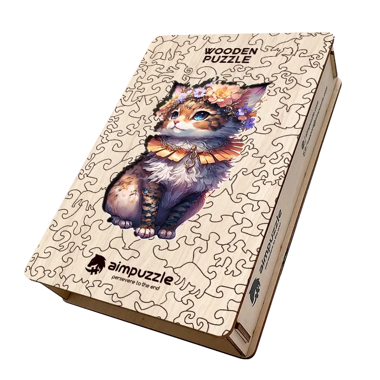 Lovely Flowered Kitten Wooden Jigsaw Puzzle