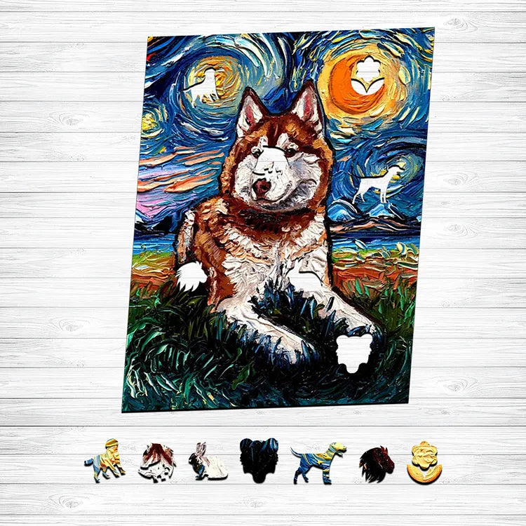 Van Gogh Alaskan Dog Wooden Jigsaw Puzzle