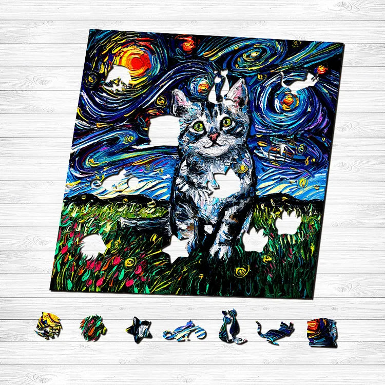 Van Gogh Shorthair Cat Wooden Jigsaw Puzzle